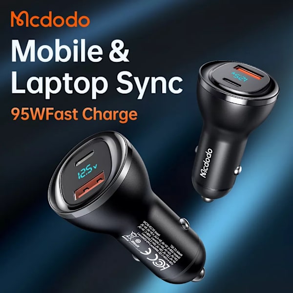 McDodo CC-5670 USB+USB-C Billaddare med LED-display, 95W, 5A