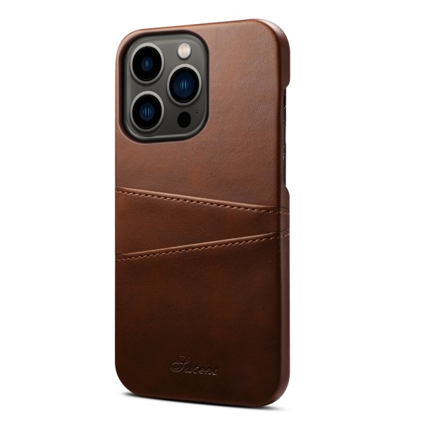 Läderskal med 2 kortplatser till iPhone 14 Pro, brun brun