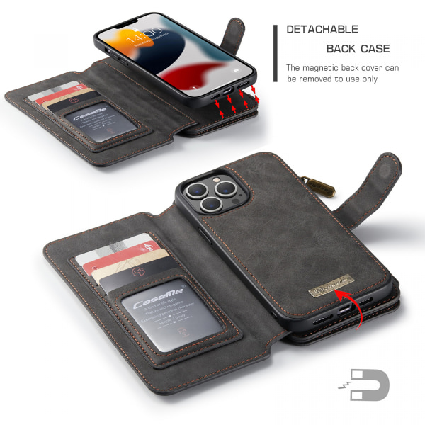 CaseMe läderfodral med magnetskal, iPhone 13 Pro, svart svart