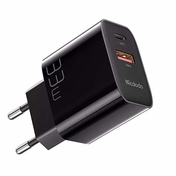 McDodo CH-0921 USB+USB-C Väggladdare, PD, QC3.0, 33W svart