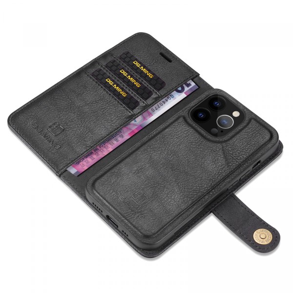 DG.MING Läderfodral med magnetskal, iPhone 13 Pro, svart svart