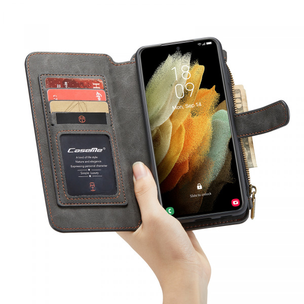CaseMe 007 plånboksfodral med magnetskal, Samsung S21, svart svart