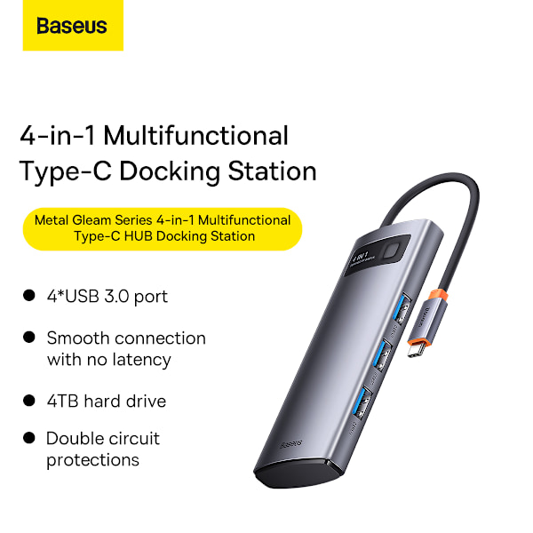 Baseus BS-OH066 Metal Gleam Series USB-C hubb, 4xUSB-A