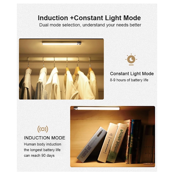 Magnetisk LED-lampa med infraröd rörelsesensor, 850mAh, 60cm