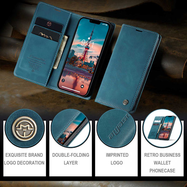 CaseMe 013 Series läderfodral till iPhone 14 Pro Max, grön grön