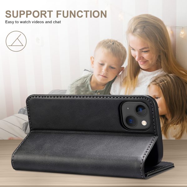 Läderfodral ställ/kortplats till iPhone 15 Pro Max, svart svart