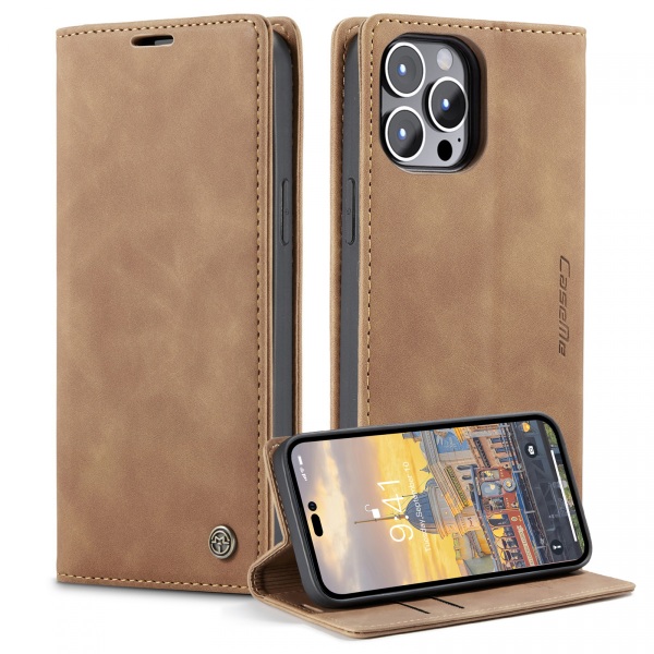 CaseMe 013 Series läderfodral till iPhone 14 Pro, brun brun
