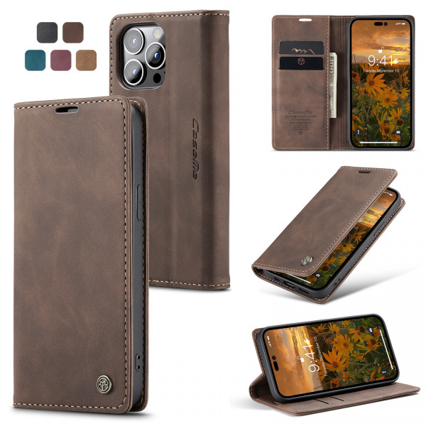CaseMe 013 Series läderfodral till iPhone 14 Pro, mörkbrun brun