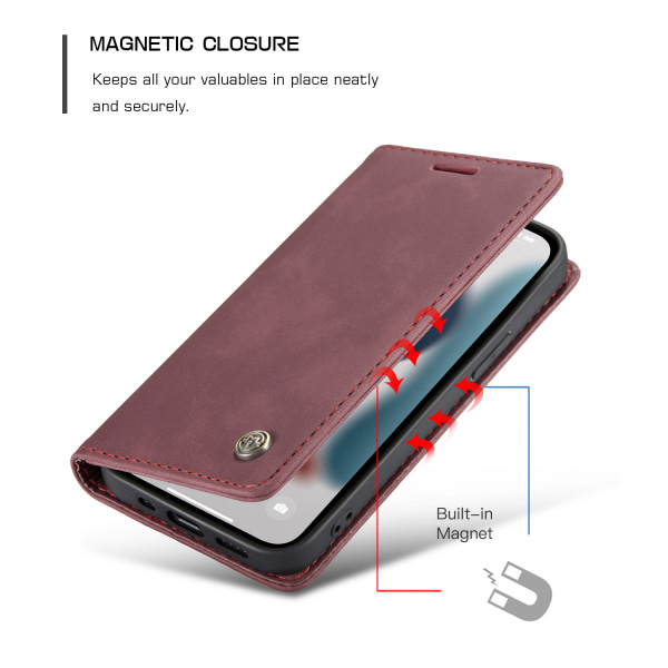 CaseMe 013 Series läderfodral till iPhone 13 Pro Max, röd röd