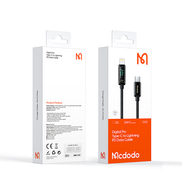 McDodo CA-881 USB-C-Lightning-kabel, LED-display, QC4.0,5A,1.2m