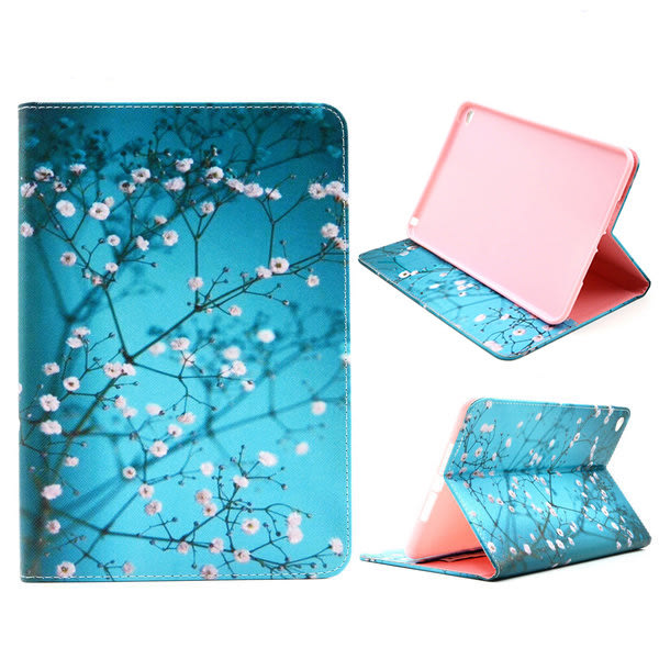 Blommigt läderfodral med ställ till iPad Mini 4, blå blå