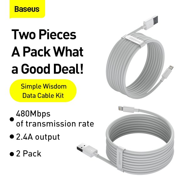 Baseus Simple USB till Lightning-kabel, 5A, 40W, 1.5m, 2-pack