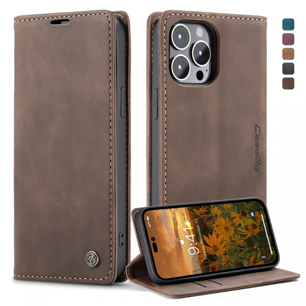 CaseMe 013 Series läderfodral till iPhone 14 Pro, mörkbrun brun