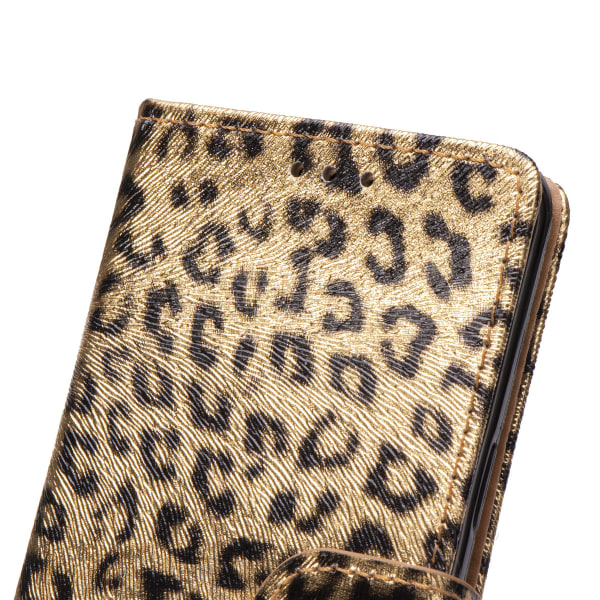 Läderfodral med ställ/kortplats leopard guld, iPhone 11 Pro guld