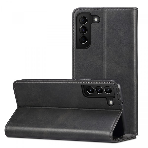 Läderfodral med kortplats och ställ, Samsung S22+, svart svart