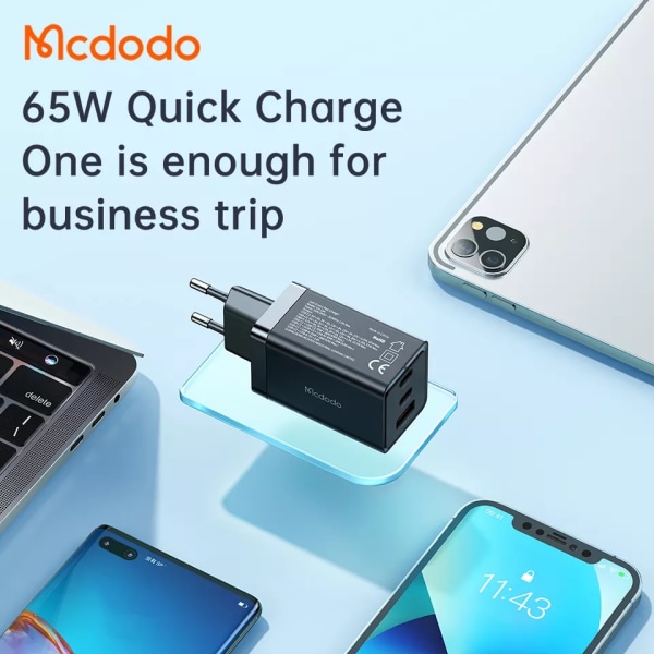 McDodo CH-1540 USB+USB-C GaN 5 Pro väggladdare, 67W, svart svart