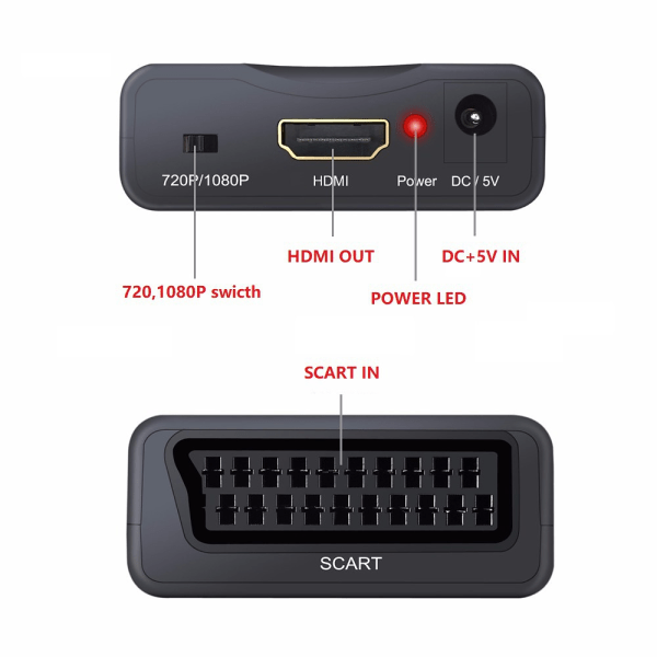 Signalomvandlare, SCART till HDMI audio scaler, 1080p, svart svart