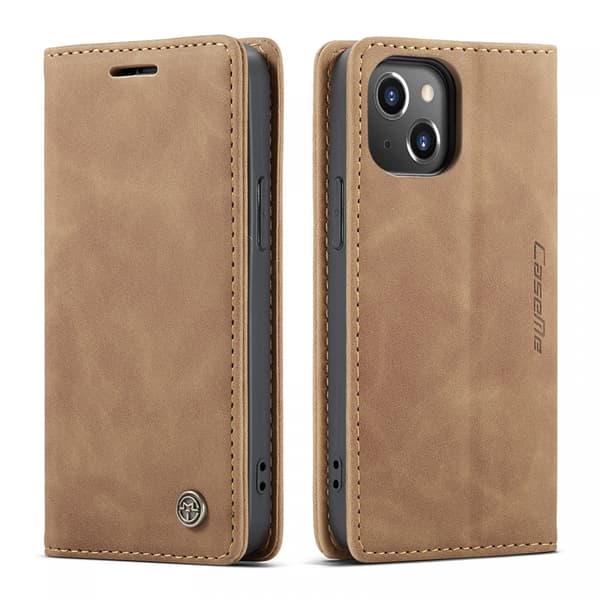 CaseMe 013 Series läderfodral till iPhone 13, brun brun