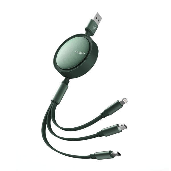 McDodo Upprullad 3-i-1 kabel, USB-C/Lightning/MicroUSB, grön grön