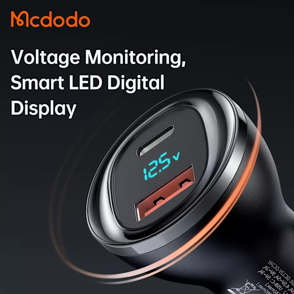 McDodo CC-5670 USB+USB-C Billaddare med LED-display, 95W, 5A