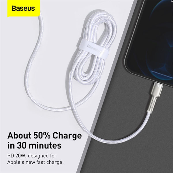 Baseus Cafule USB-C till Lightning datakabel, PD, 20W, 2m, vit