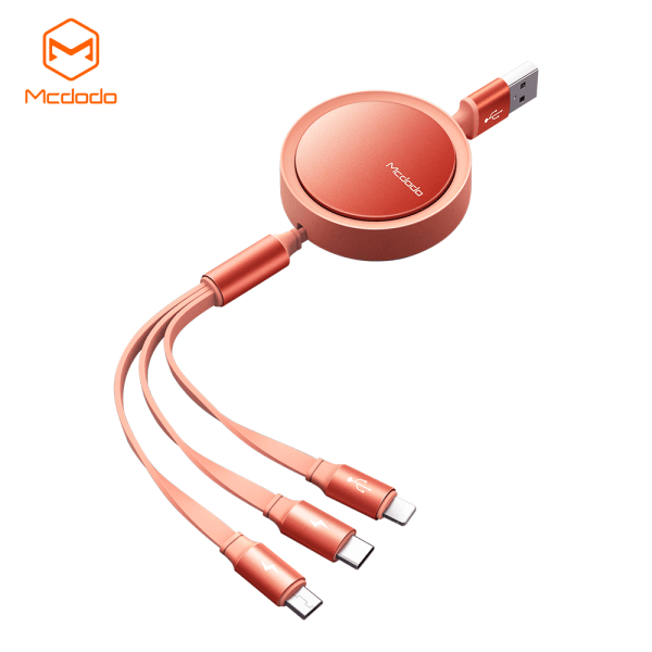 McDodo Upprullad 3-i-1 kabel, USB-C/Lightning/MicroUSB, orange orange