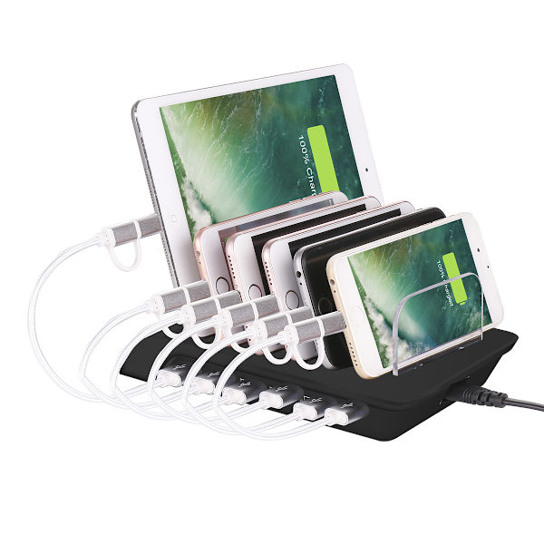 USB-Laddningsstation, 6-portar, 10.2A, svart svart