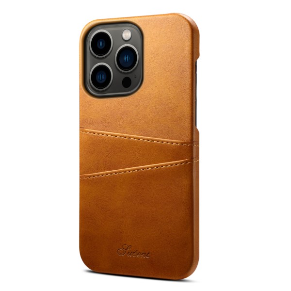 Läderskal med 2 kortplatser till iPhone 13 Pro, ljusbrun brun