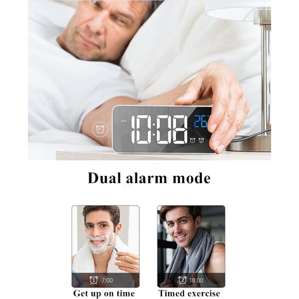 Digital väckarklocka med LED-display, vit vit
