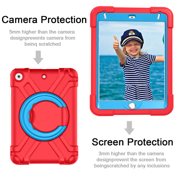 Barnfodral med roterbart ställ, iPad Mini 5, röd/blå