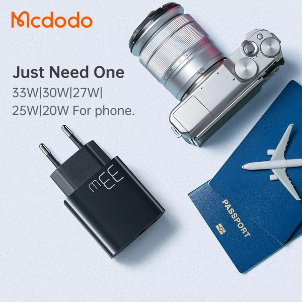 McDodo CH-0921 USB+USB-C Väggladdare, PD, QC3.0, 33W svart