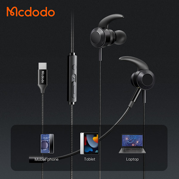 McDodo HP-1340 USB-C In Ear gaminghörlurar, 2 mikrofoner, 1.2m