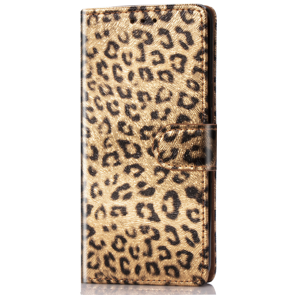 Läderfodral med ställ/kortplats leopard guld, iPhone 11 Pro guld