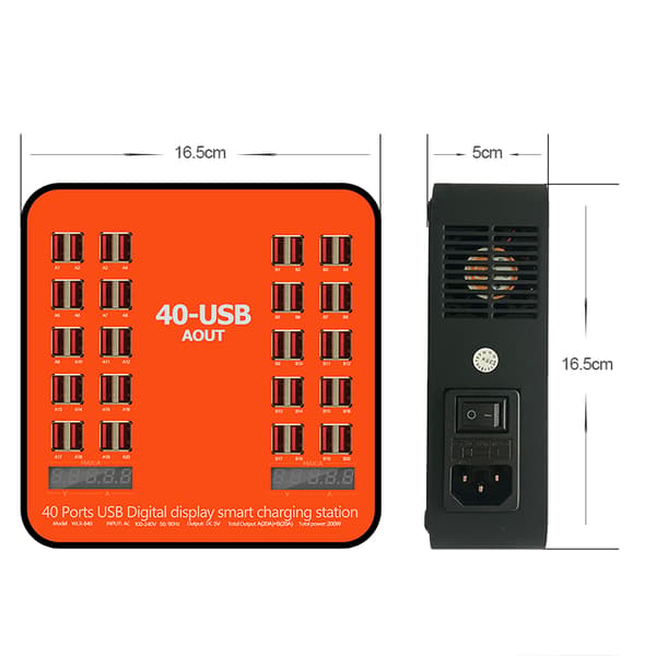 Laddningsstation med LCD-display 40xUSB 3A, 200W orange