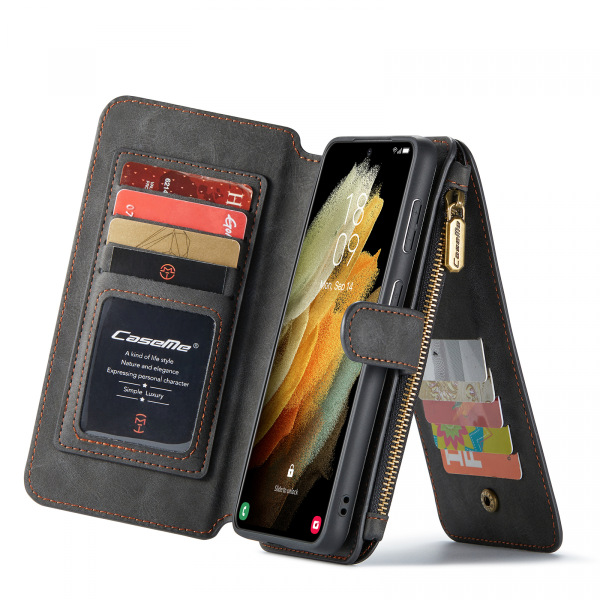 CaseMe 007 plånboksfodral med magnetskal, Samsung S21+, svart svart