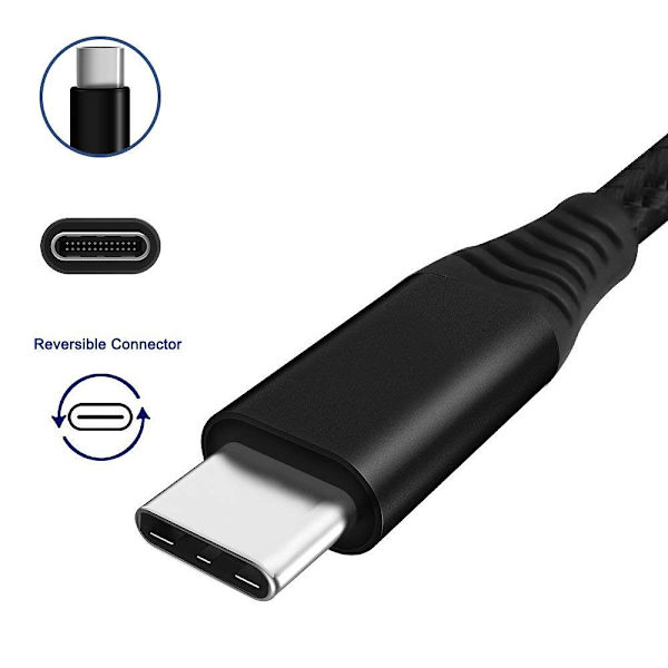 USB-C kabel 3.0, USB-A till USB-C snabbladdare, 1.8m, svart svart 2 m