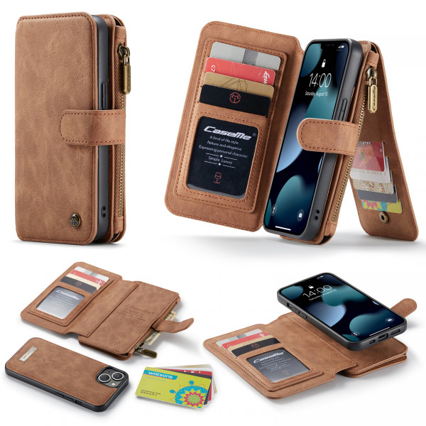 CaseMe läderfodral med magnetskal, iPhone 13, brun brun