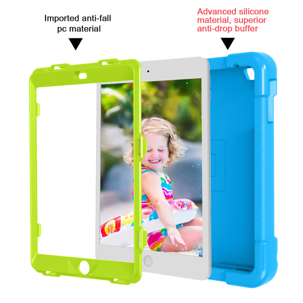 Barnfodral med roterbart ställ, iPad Mini 1/2/3, blå/grön blå