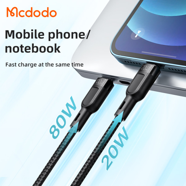 McDodo CA-878 USB-C till USB-C+Lightning-kabel, 5A, 1.2m, svart