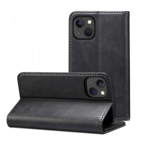 Läderfodral ställ/kortplats till iPhone 15 Pro Max, svart svart