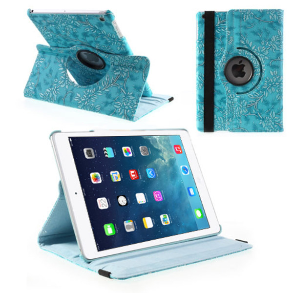 Läderfodral blommor blå, iPad Air 2 blå