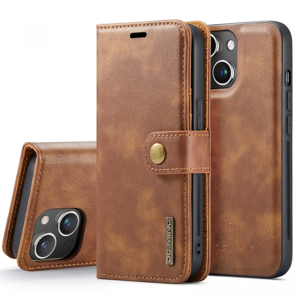 DG.MING Läderfodral med magnetskal, iPhone 15 Plus, brun brun