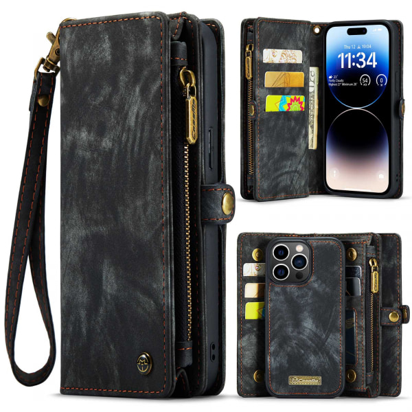 CaseMe 008 Series läderfodral, iPhone 14 Pro Max, svart svart