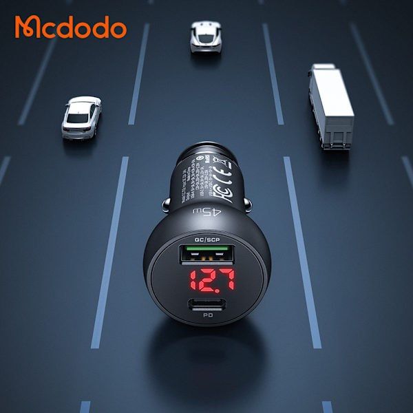 McDodo CC-7030 Billaddare med display, USB-A+USB-C, PD, 45W