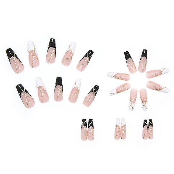24 pakkauksen puristetut kynnet Fake Ballerina Pitkät Glitter Gold Powder Tee itse manikyyrityökalut Täysi peittävät kynsitarrat naisille