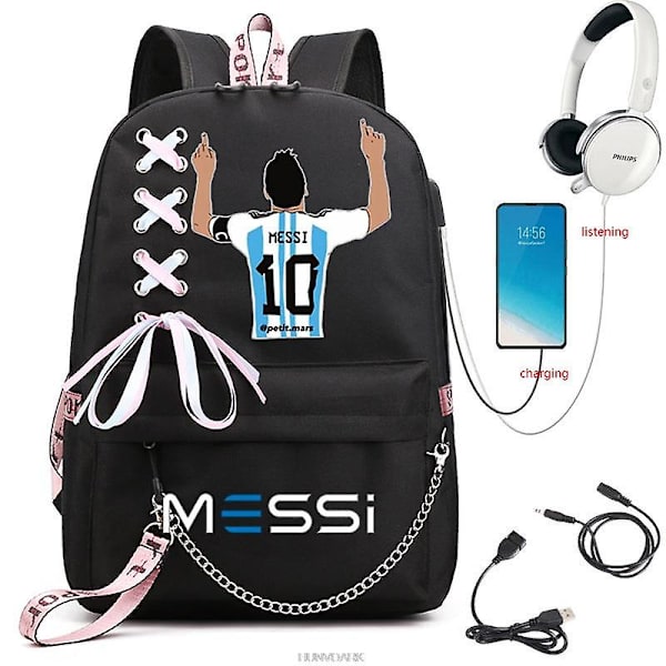Messi Rygsæk Fodbold Super Star Stor Kapacitet Simpel Sort Teenagere Skoletasker Rejse Kvinde Mandlige Studerende Computer Mochilas multi
