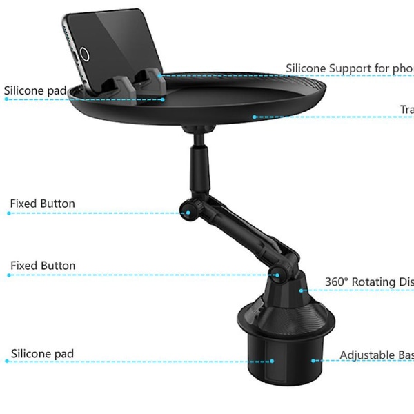 Bilbricka Bord Dryckeshållare Vikbar Justerbar Med Klämma Telefonhållare Montera Bilmatsbord För Kopp Dryckeflaska Svängbar| | SHORT