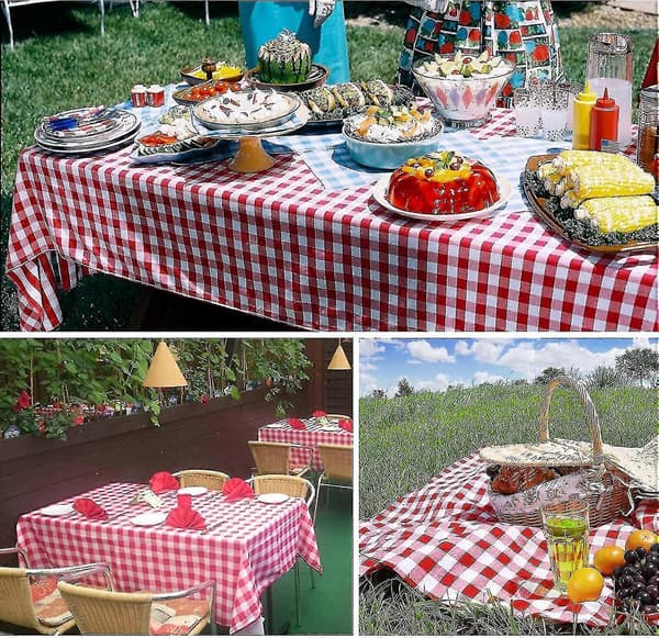 54\" X 108\" Rød og hvit rutete engangsduk 6/8/12 pakker Rektangulær plast gingham duk 8pcs