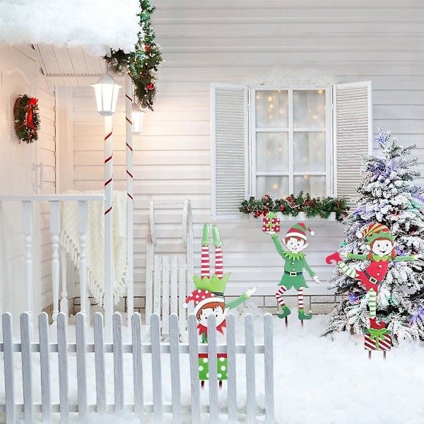 Joulutonttupuutarhan paalu, juhlapihan koristelu, metallisen metallitontun puutarhan paalu, joulupihan kyltit, joulukoristeet Christmas Elf 3