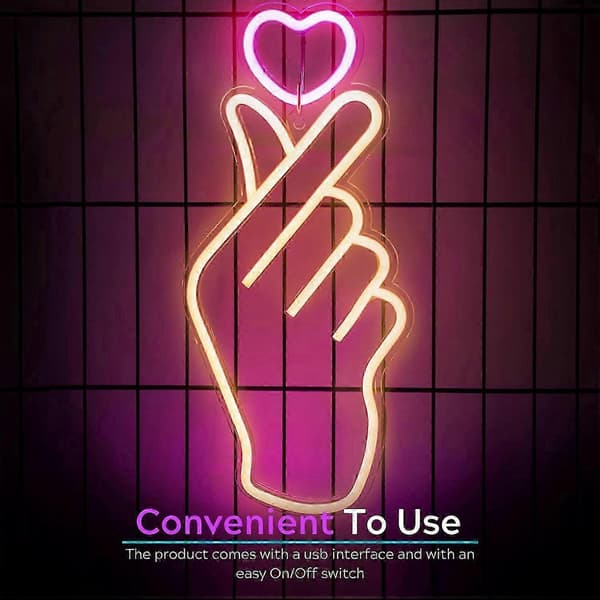 Kpop Neonskylt LED Fingerhjärta Ljus för Sovrum Väggdekor, Estetisk Koreansk Present Rosa Vit